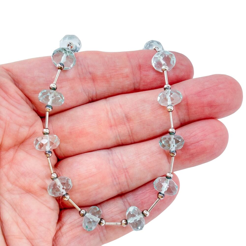 Vintage Sterling Silver 925 Faceted Glass Station Necklace 16"-18.5"